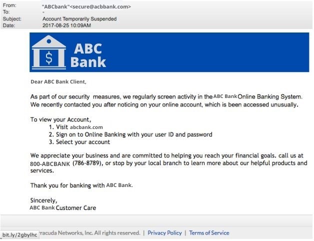 Screenshot of a Phishing Email Example